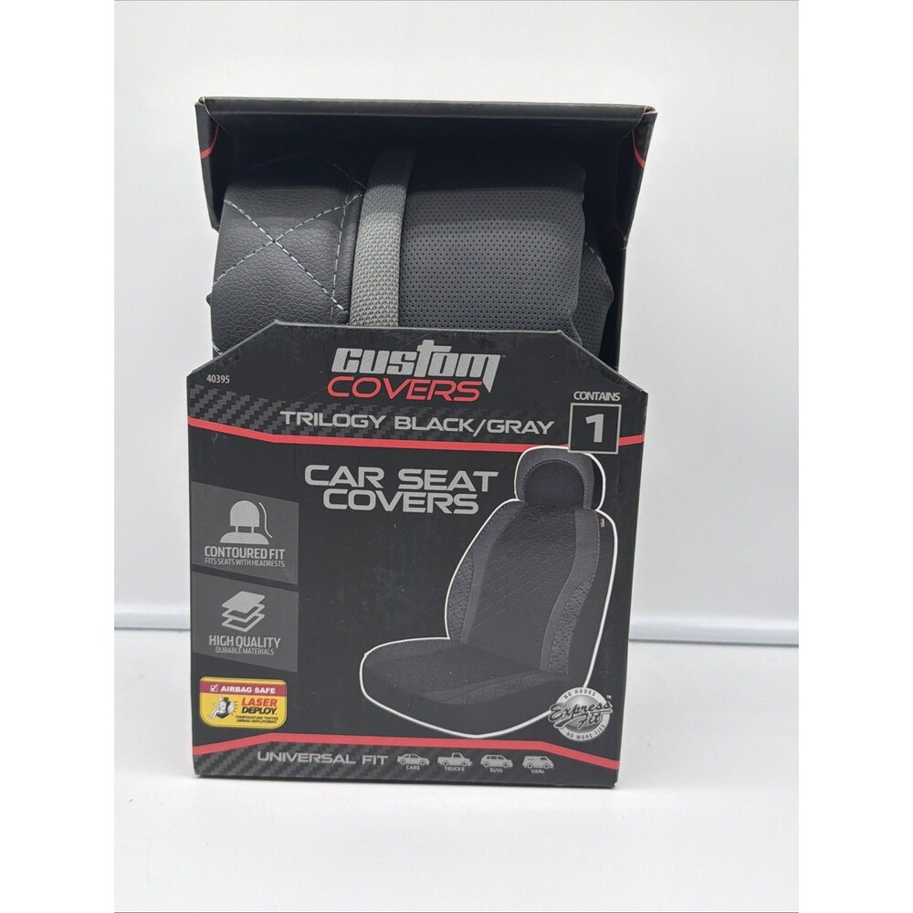 Custom Covers Trilogy Black/Gray Car Seat Cover New Contoured Fit Universal Fit